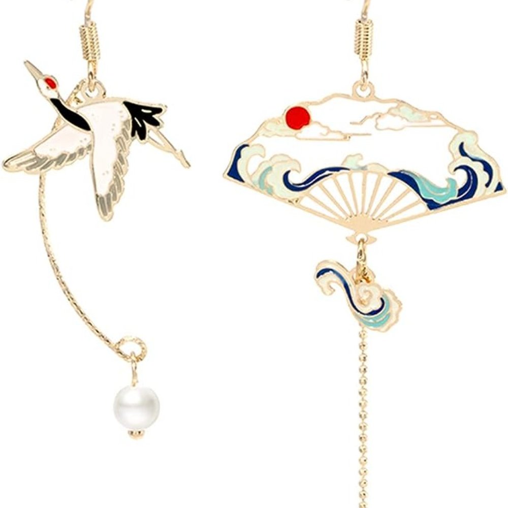 Fan and Crane Earrings